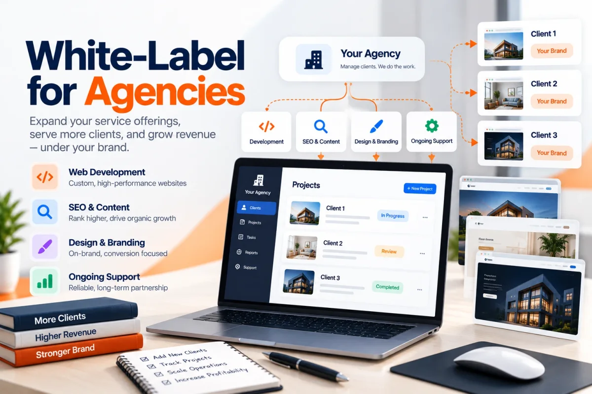 White-Label for Agencies: a laptop showing a client dashboard delivered under your agency brand